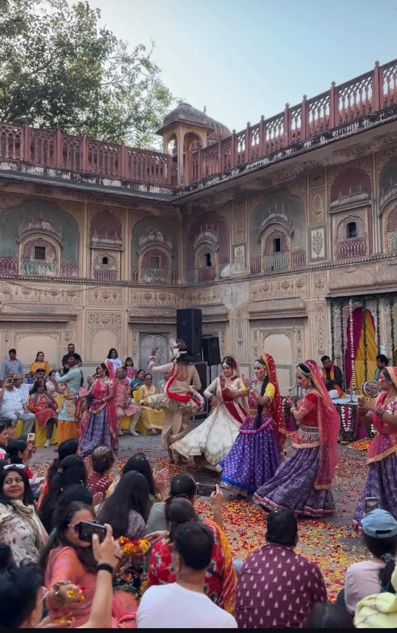 Folk dance show in a heritage Rajasthani haveli courtyard